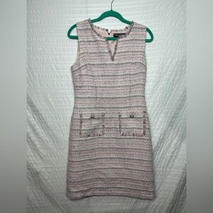 Karl Lagerfeld Light Pink and Blue Tweed Shift Dress Size 6